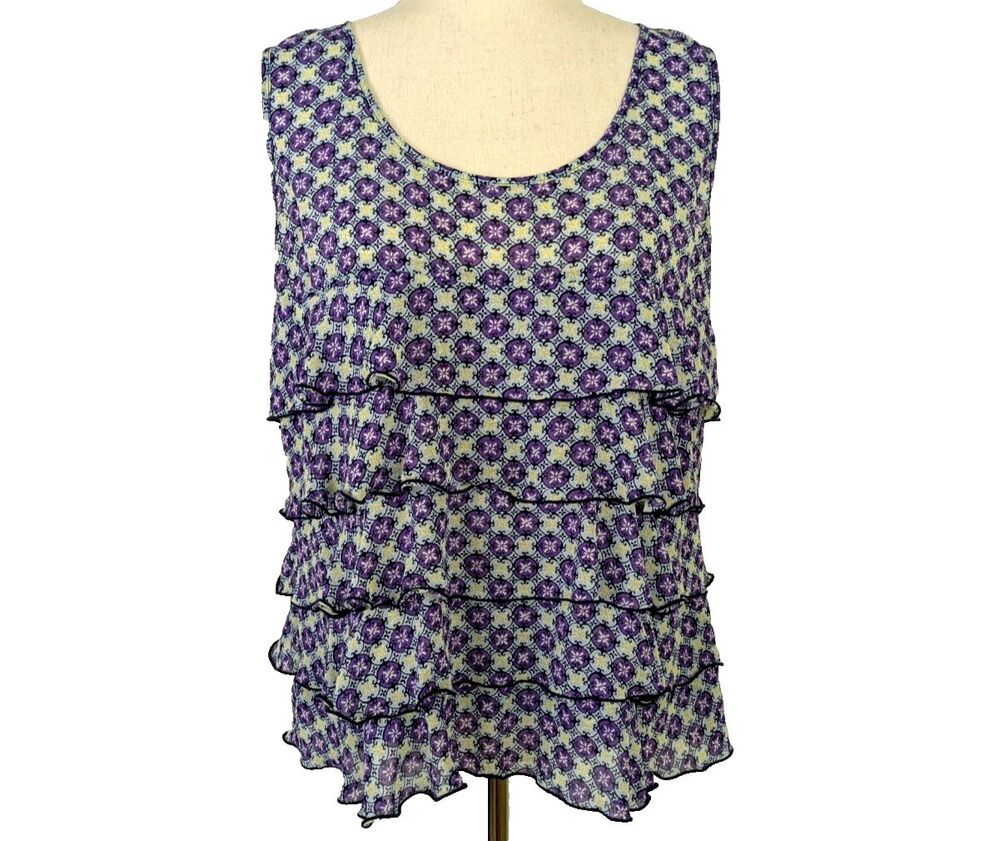 Sunset Rd Womens Size 12 Chiffon Tiered Ruffled Pullover Sleeveless Top Blouse